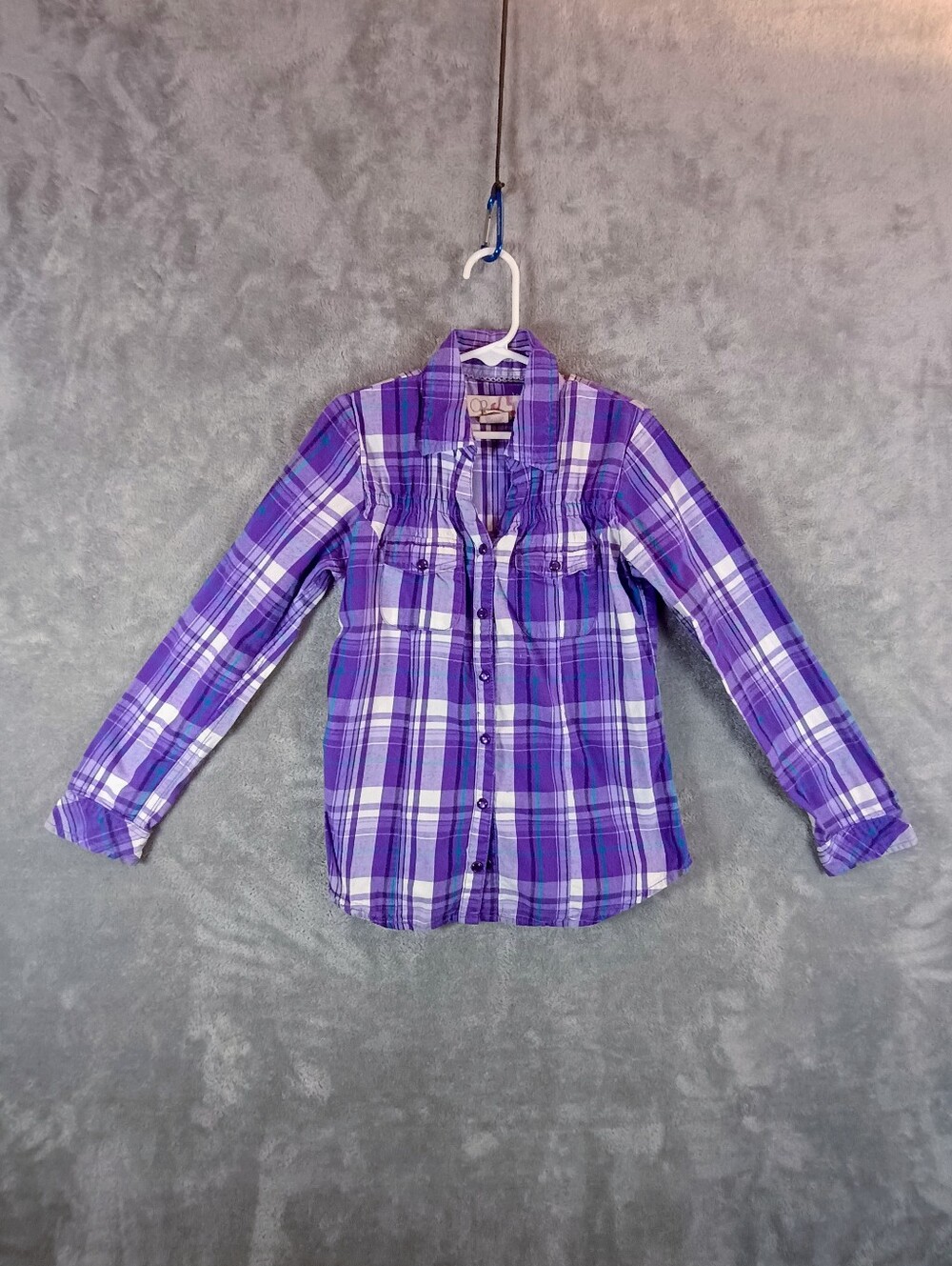Girls OP Purple and Blue Plaid Western Shirt With Snap Enclosure Size 7/8